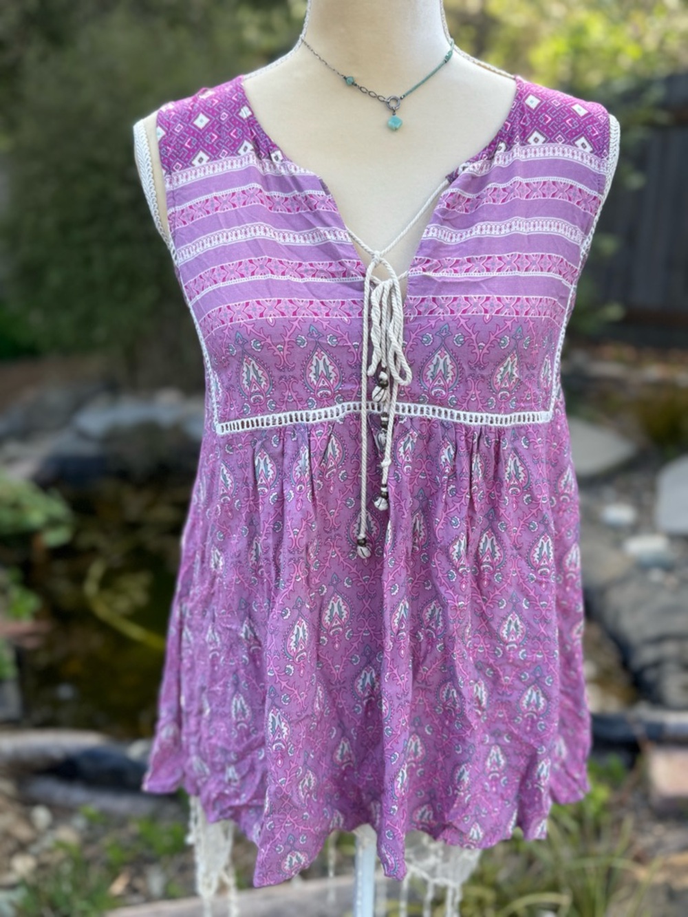 Sleeveless Purple & Pink Boho Tank Top